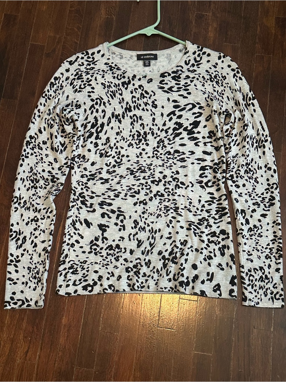 Le Chateau Black and Light Gray Leopard Print Long Sleeve Top